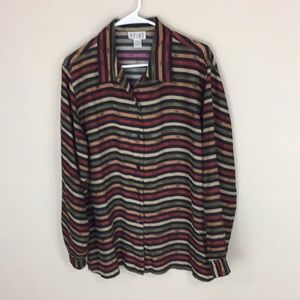 Vintage Stunt 100% Silk Striped Long Sleeve Button Down Shirt Size Large